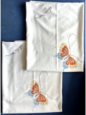 Butterfly Hanae Mori Pillowcase PAIR Standard No-Iron Percale Martex Made in USA